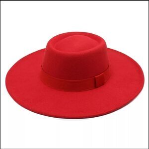 Red Wide Brim Fedora Hat